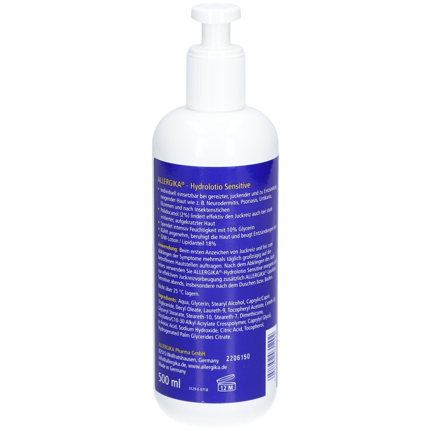 ALLERGIKA® Hydrolotio Sensitive AKUT - Juckreizlindernde SOS-Akutpflege bei trockener, zu Juckreiz und Entzündung neigender Haut, wie z. B. Neurodermitis, Nesselsucht, Insektensticken