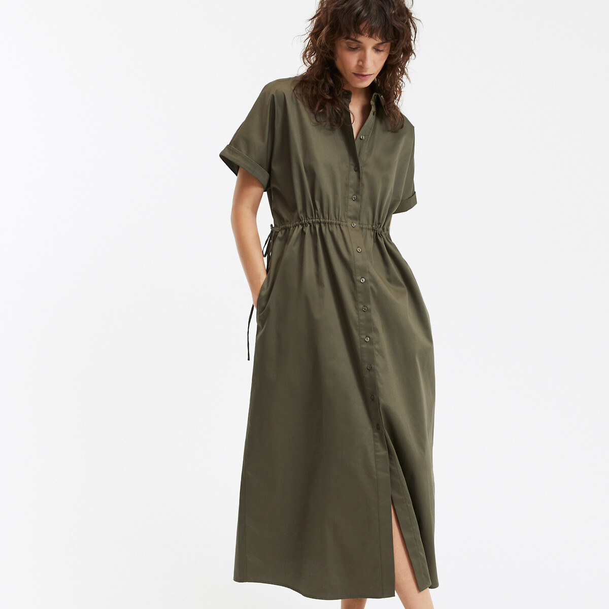 COLEÇÕES LA REDOUTE<br>Vestido longo com gola de camisa, ajustado na cintura