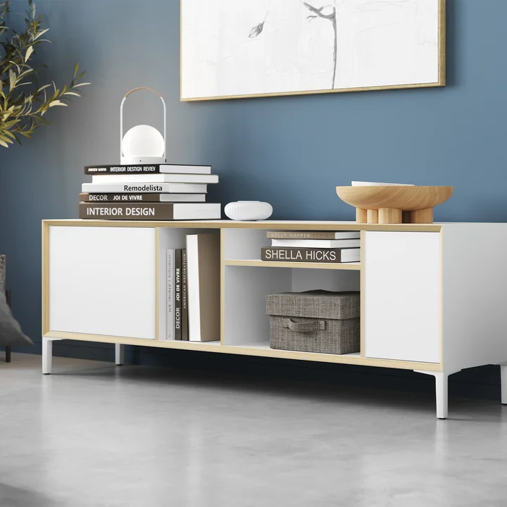 Müller Small Living - Vertiko Wide Sideboard, Two, CPL weiss / Birke