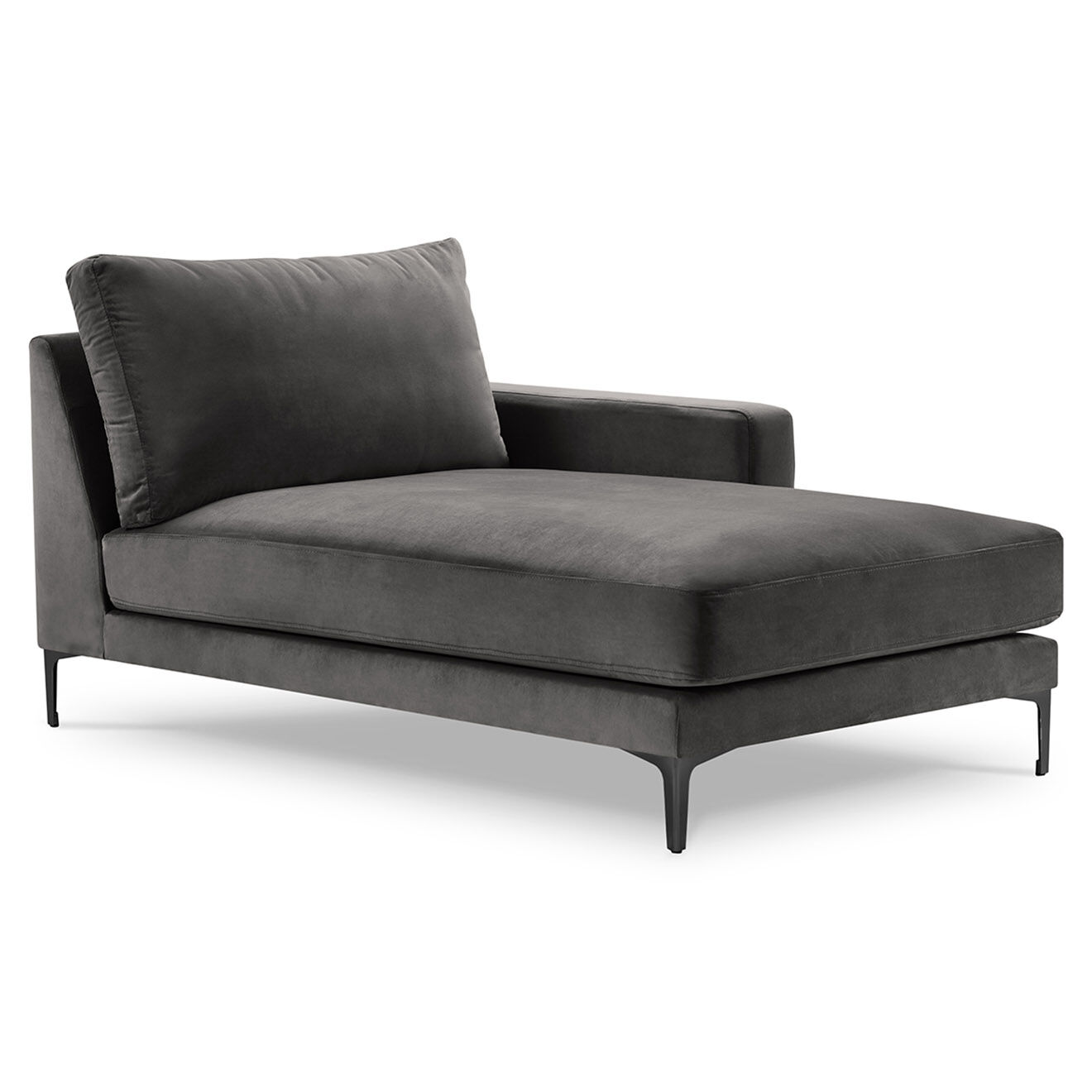 Mazzini Sofas Méridienne Velours Droite Venus grise - 160x104x90 cm