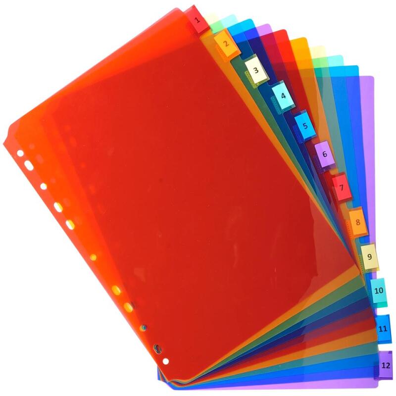 Intercalaires A4 PP transparent couleurs avec porte étiquette 12 positions