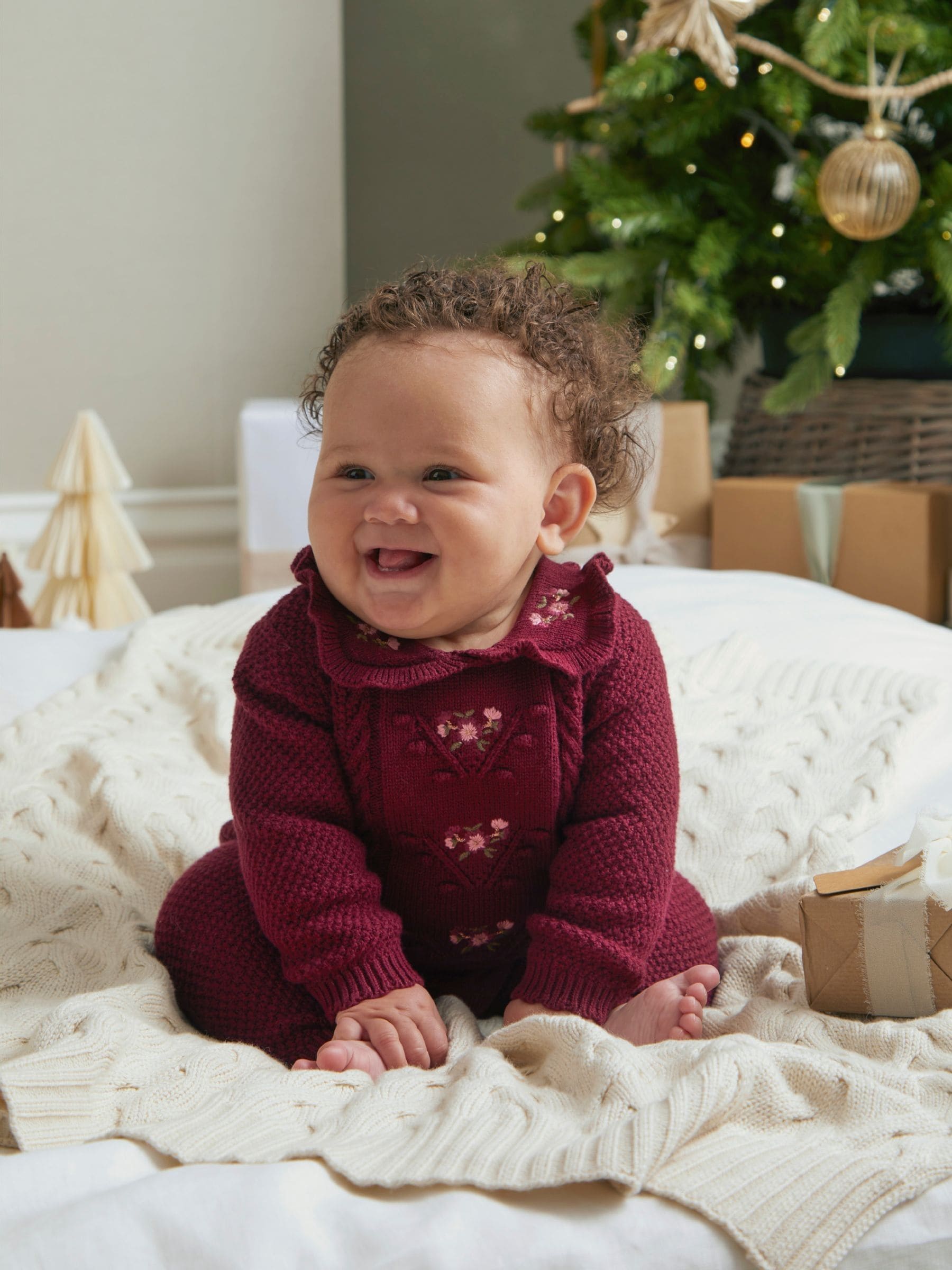 Mamas & Papas Red Embroidered Soft Knit Romper
