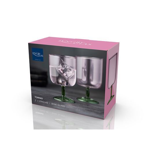 Lyngby Glas Torino 2-pak Vinglas, Pink/ Grøn, 30 cl