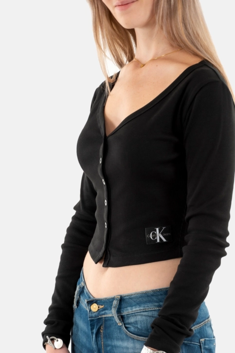 tee shirt manches longues calvin klein jeans woven label beh ck black
