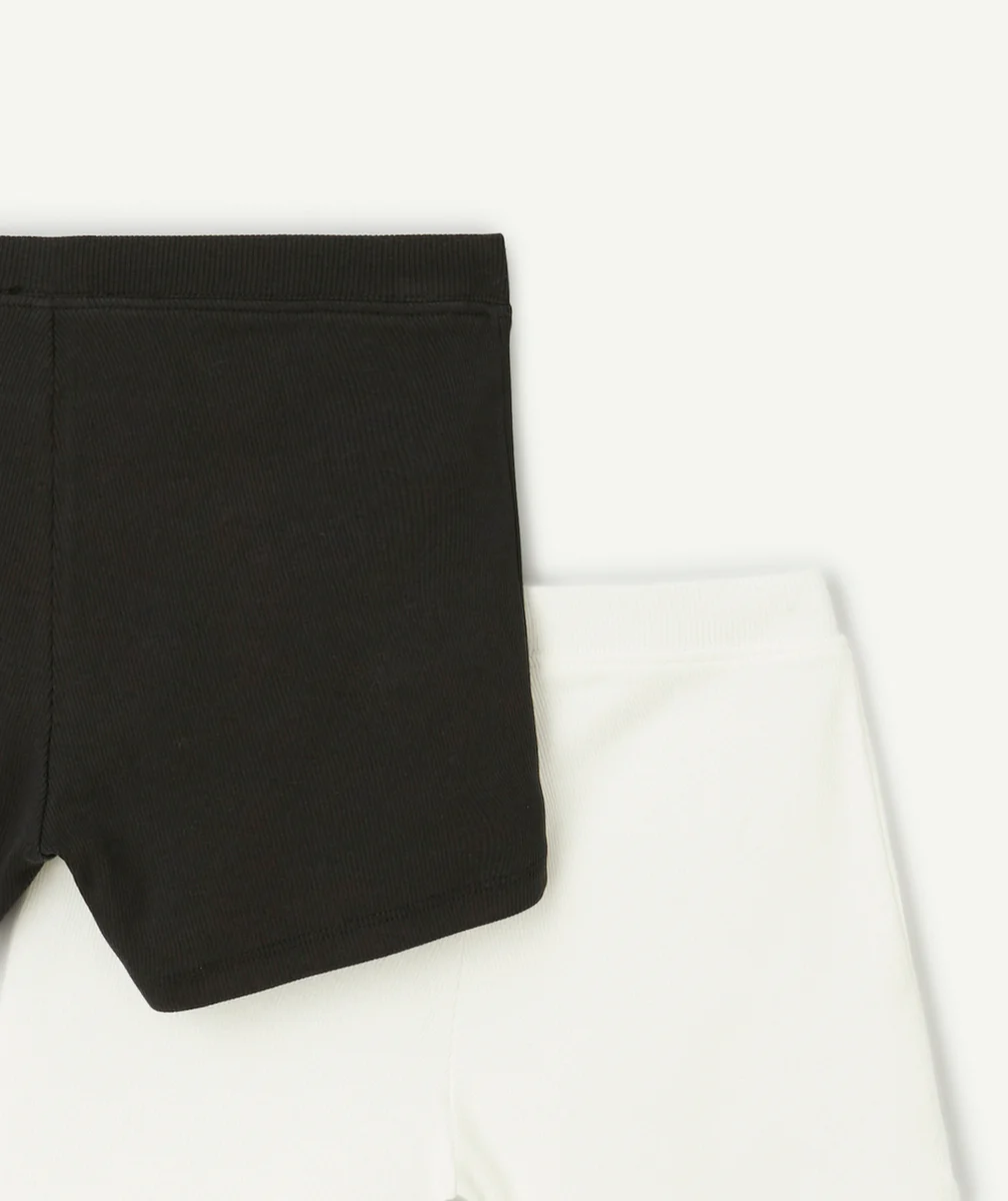 lot de 2 shorts fille en coton bio blanc et noir