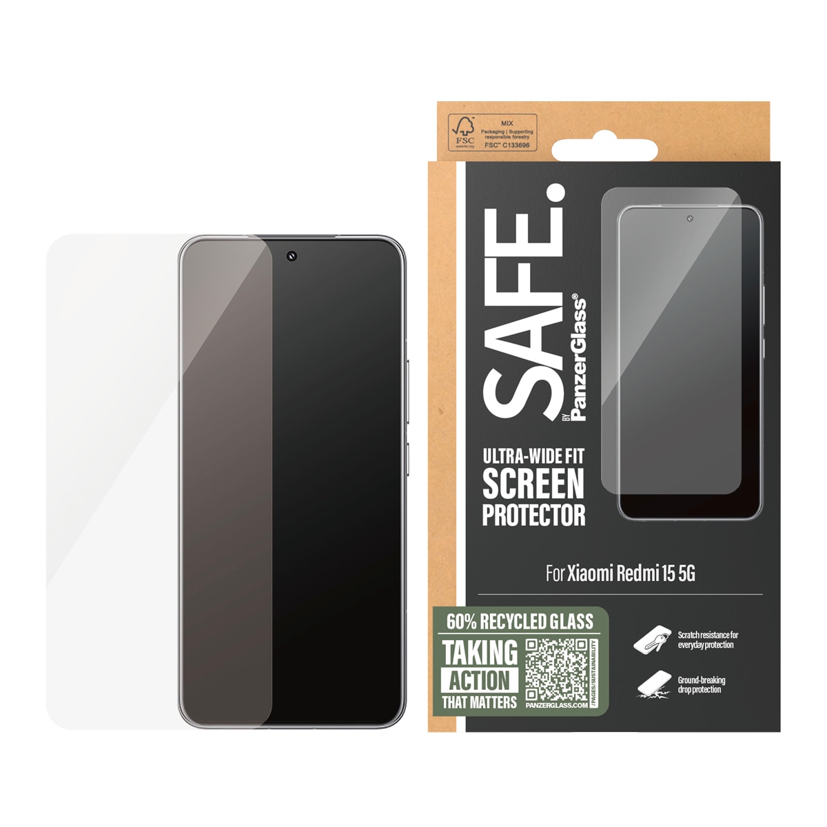 SAFE by PanzerGlass Displayschutzglas »Ultra-Wide Fit Screen Protector« für Xiaomi Redmi 15C 5G Displayschutzfolie, Schutzfolie, Bildschirmschutz, kratz- & stossfest
