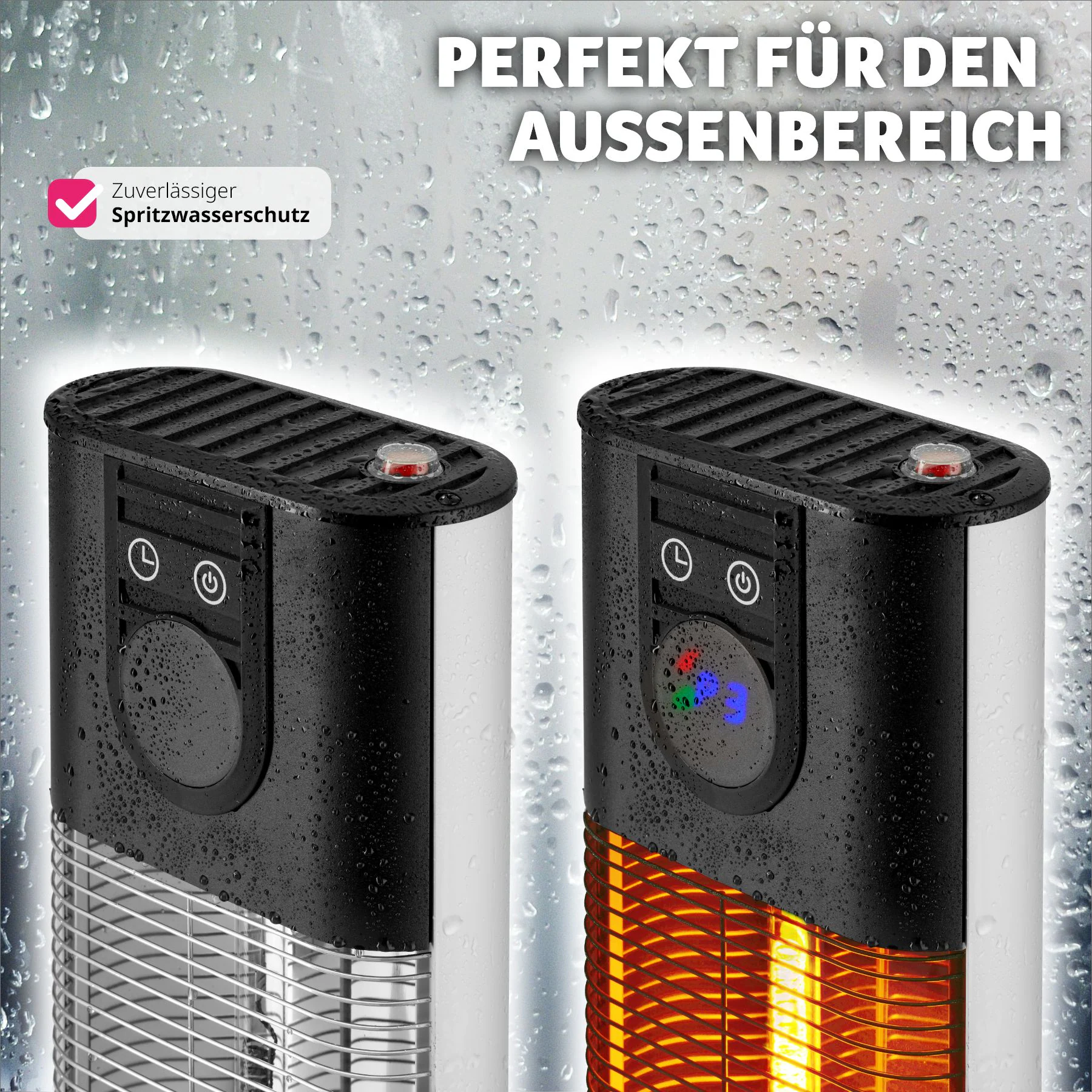 tectake® Infrarotheizstrahler, 3 Leistungsstufen 500, 1000 und 1500 W, Aluminiumgehäuse, 29 x 29 x 76,5 cm