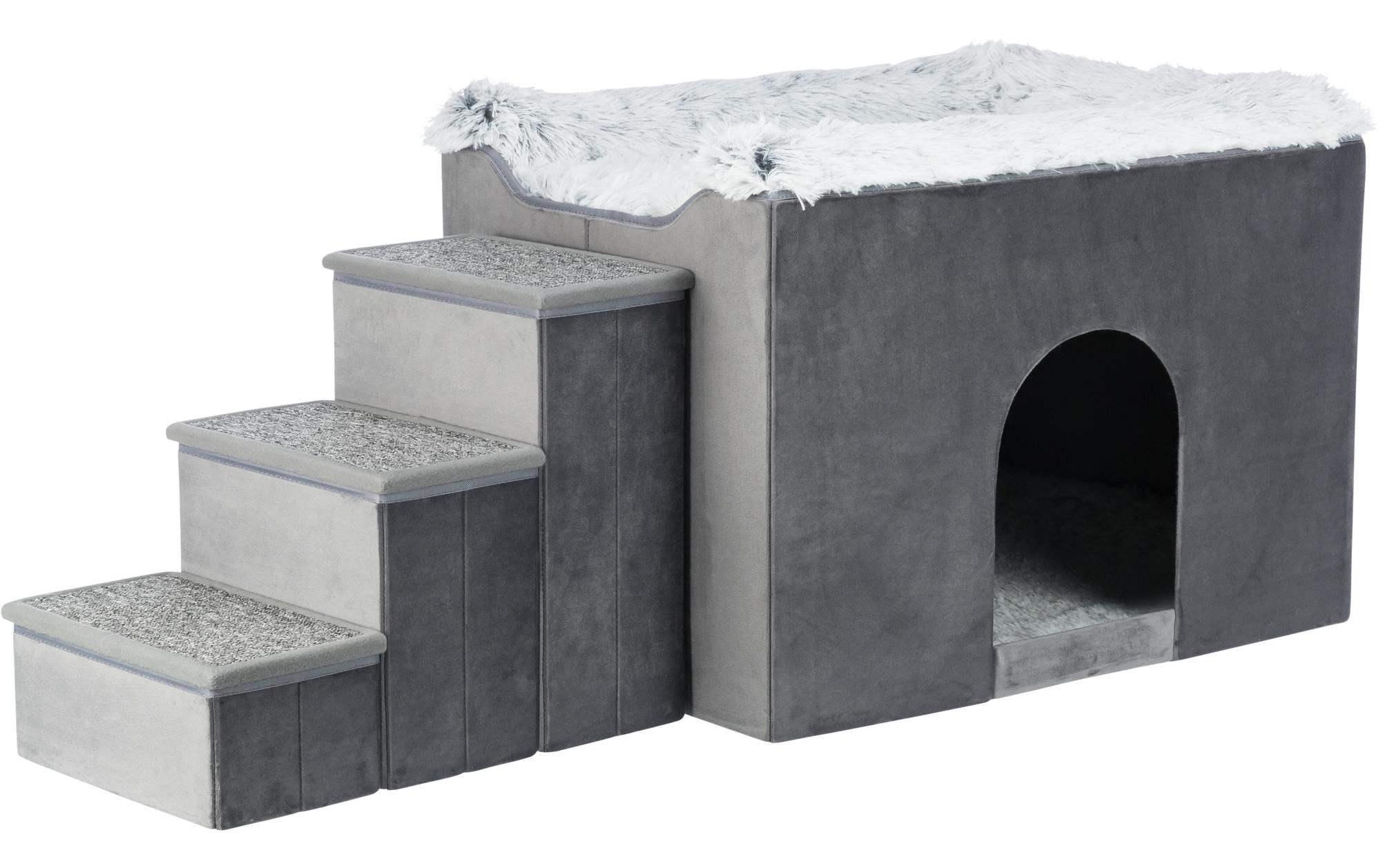 Höhle Harvey mit Treppe, 119 × 47 × 50 cm, Grau<br>Haustiertreppe mit Höhle