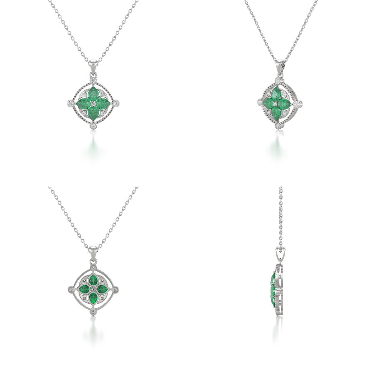 Collier Pendentif Emeraude et Diamant en Argent 925 - Cadeau d'Anniversaire Inoubliable | Aden