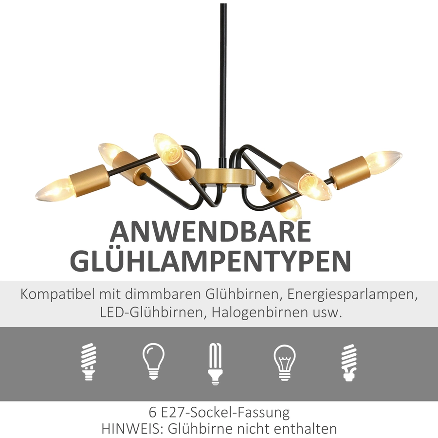 HOMCOM Hängeleuchte im Industrie-Design Schwarz, Gold