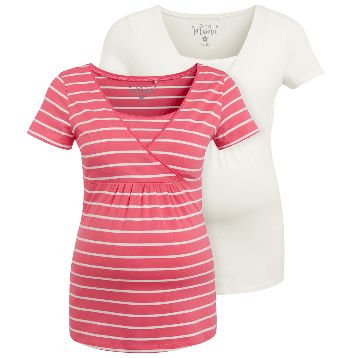 Gina Mama 2 Damen Umstands-T-Shirts mit Stillfunktion pink / weiss
