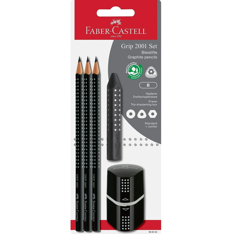 Faber-Castell Bleistift-Set Grip 2001, B, schwarz