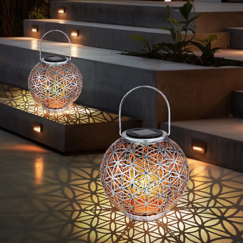 LED Solarleuchte, Kugel, Geflecht, silber-antik, H 29 cm