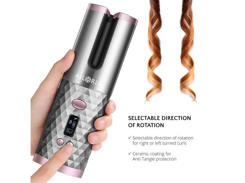 Ailoria Lockenstyler Revolutionne Grau Kabelloser Lockencurler mit LCD-Digitalanzeige