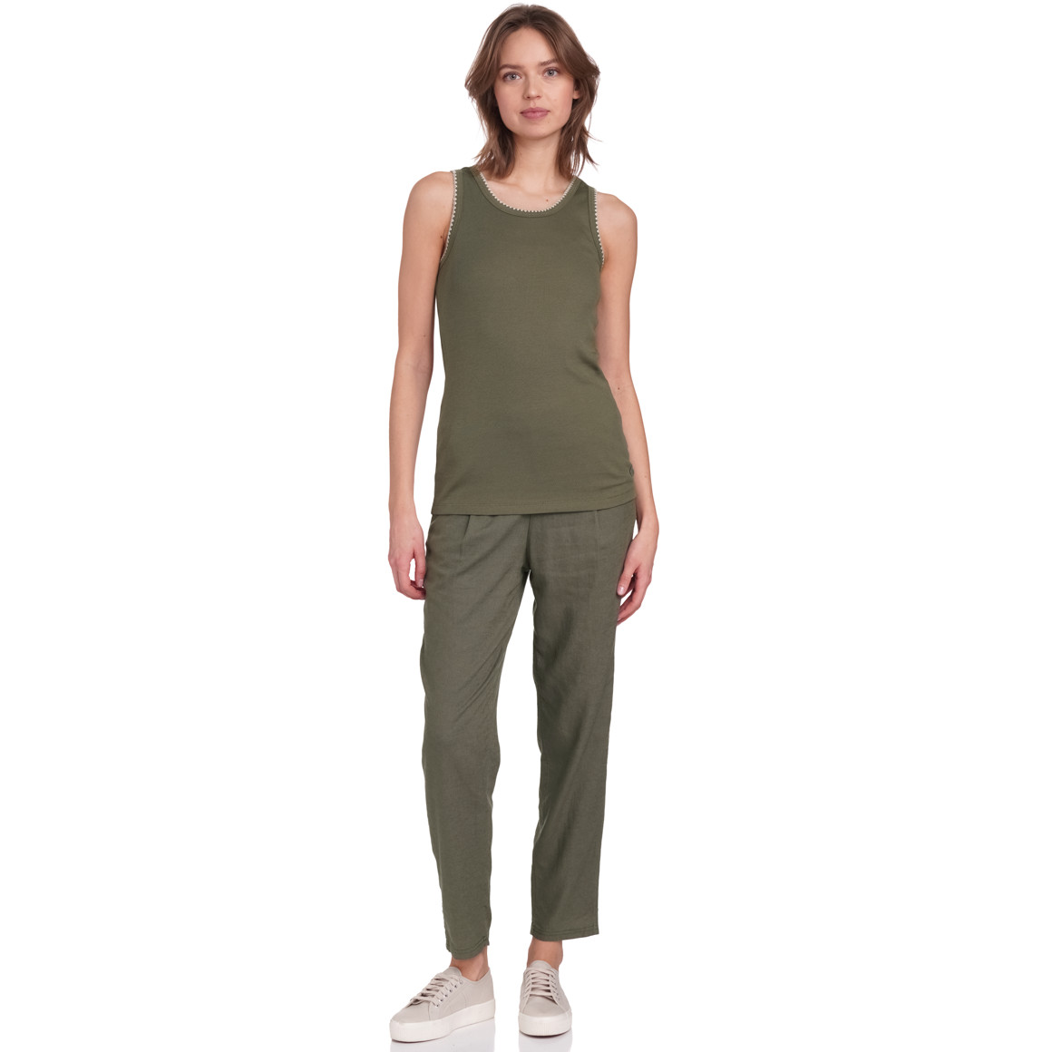 Gina Collection Damen Top mit Rippstruktur oliv
