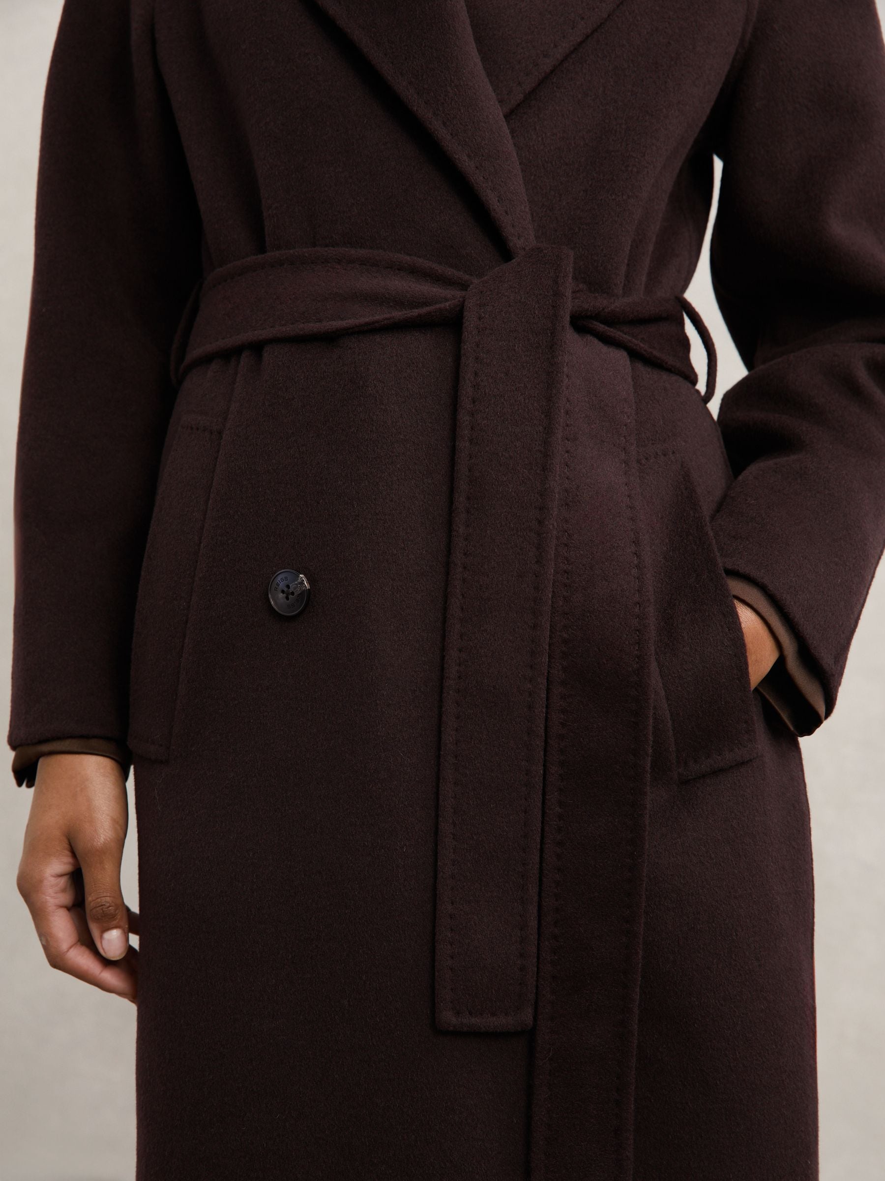 Aubergine - Reiss Rene Double-Breasted Blindseam Coat Wool-Blend