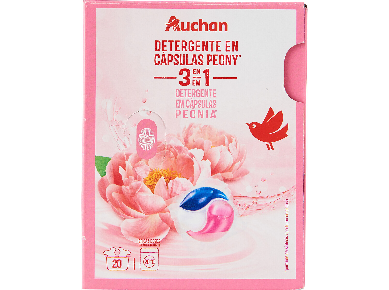 DETERGENTE MÁQ. ROUPA AUCHAN CÁPSULAS 3EM1 PEÓNIA 20D