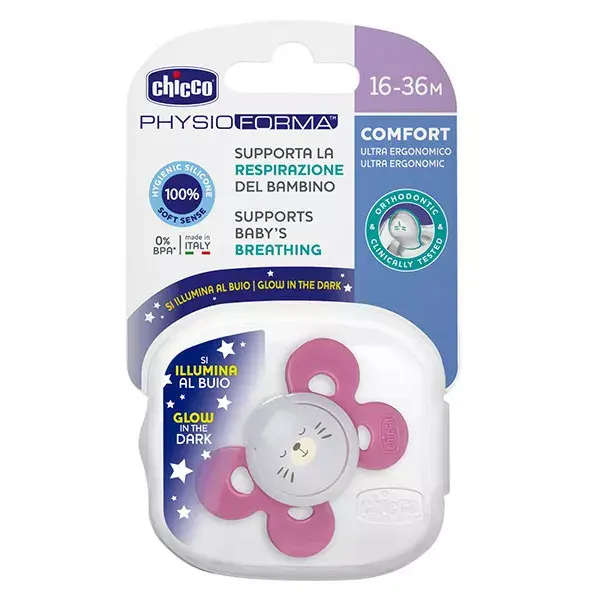 Chupeta de silicone Chicco Physio Comfort +16 meses rosa + caixa esterilizadora