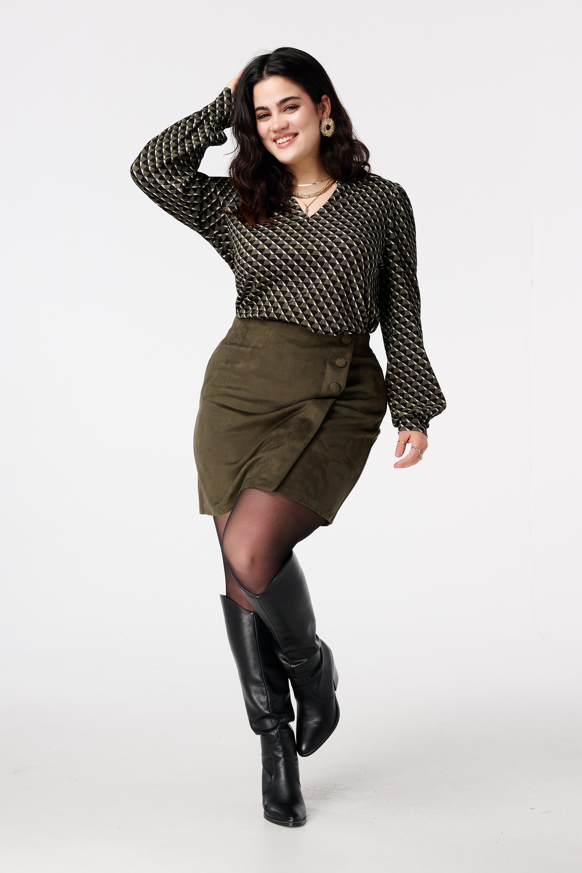 Top met sierlijke print Multi Khaki