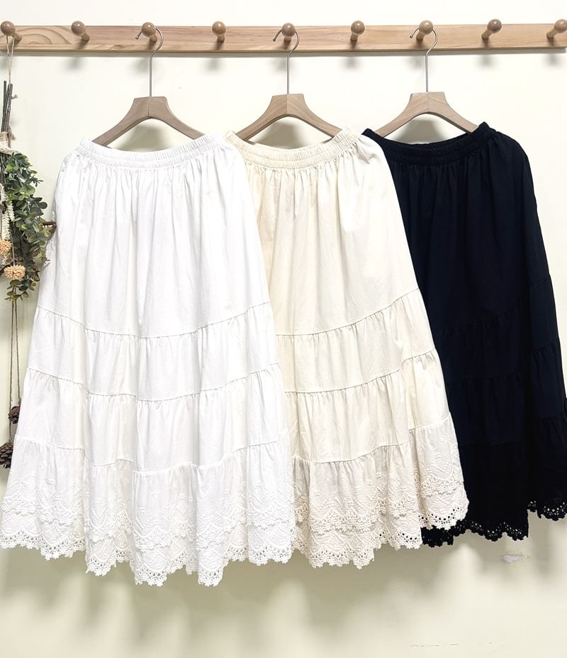 Santeh - Hoge taille effen kanten midi-lijn rok