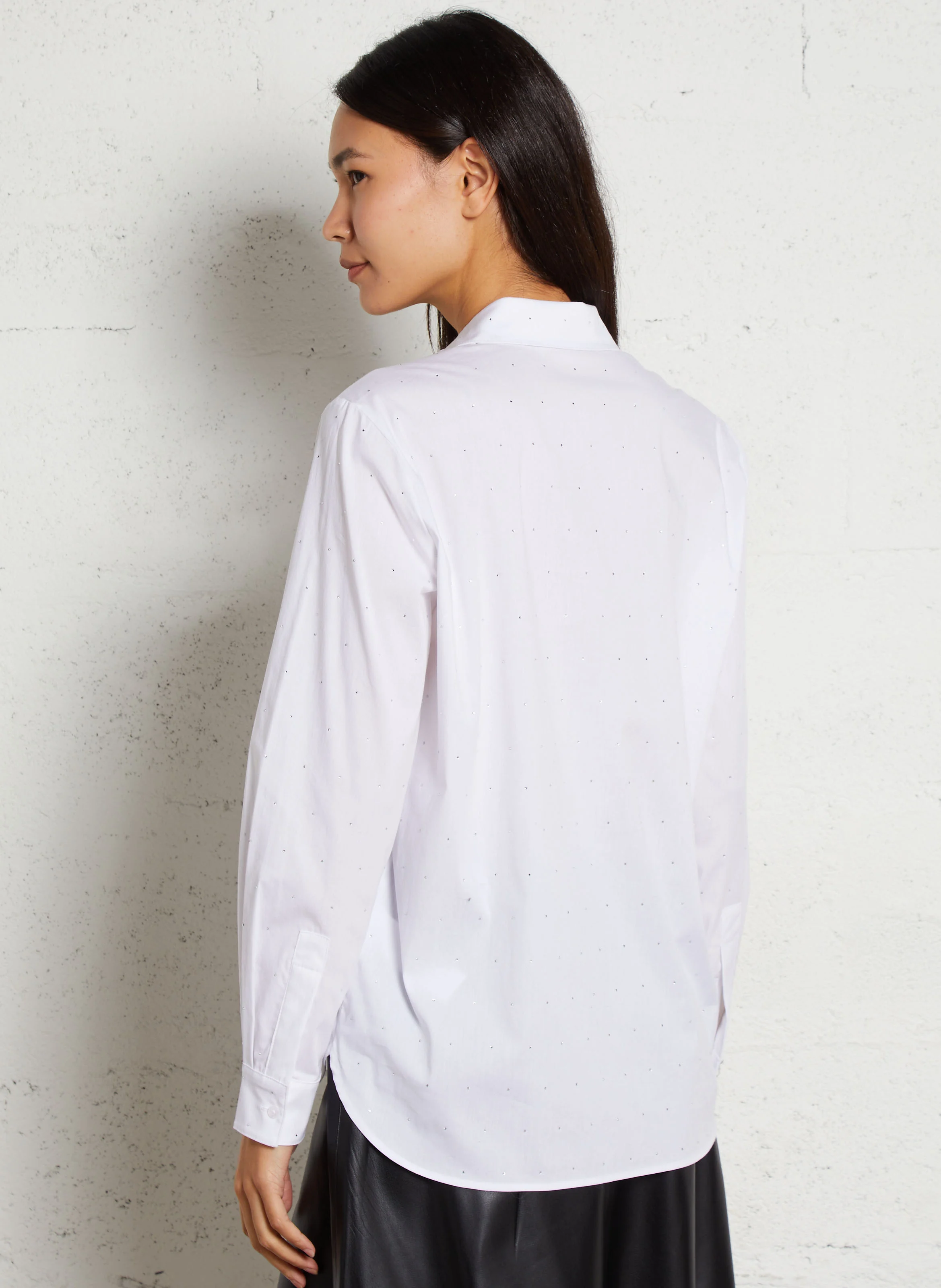 Chemise à strass en coton mélangé | Blanc