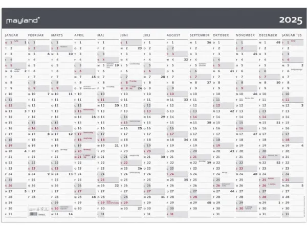 Kæmpekalender Moderne 1x13 måneder 2025 - leveres i paprør