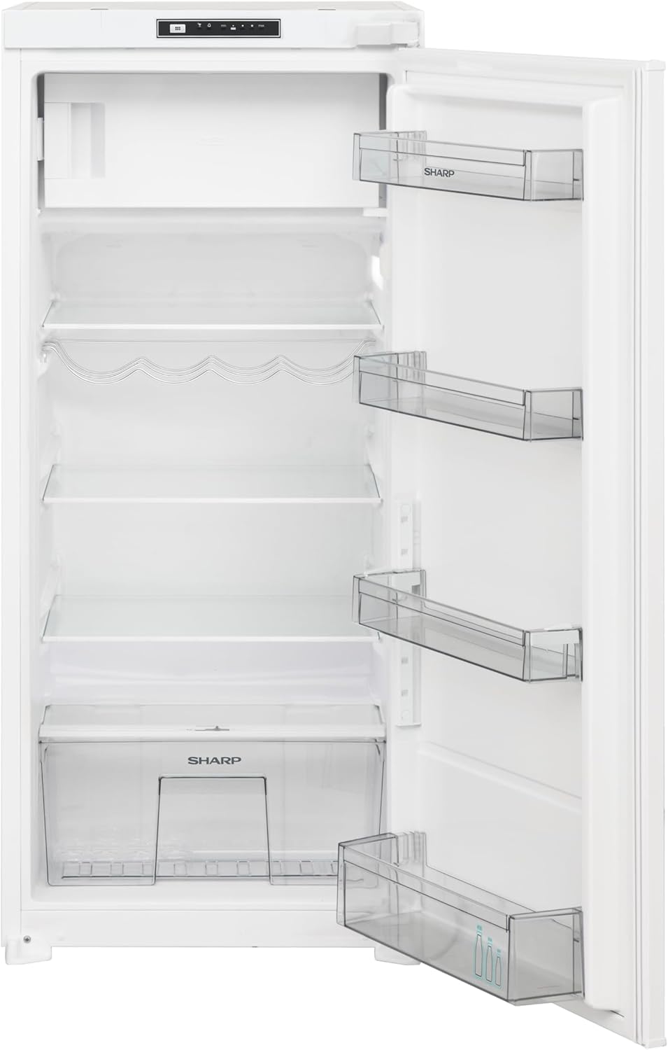 SHARP SJ-LD180E0XS-EU Einbau-Kühlschrank (123er-Nische), EEK D, 178 L Gesamtvolumen, Feuchtigkeits-Gemüsefach, Schlepptür
