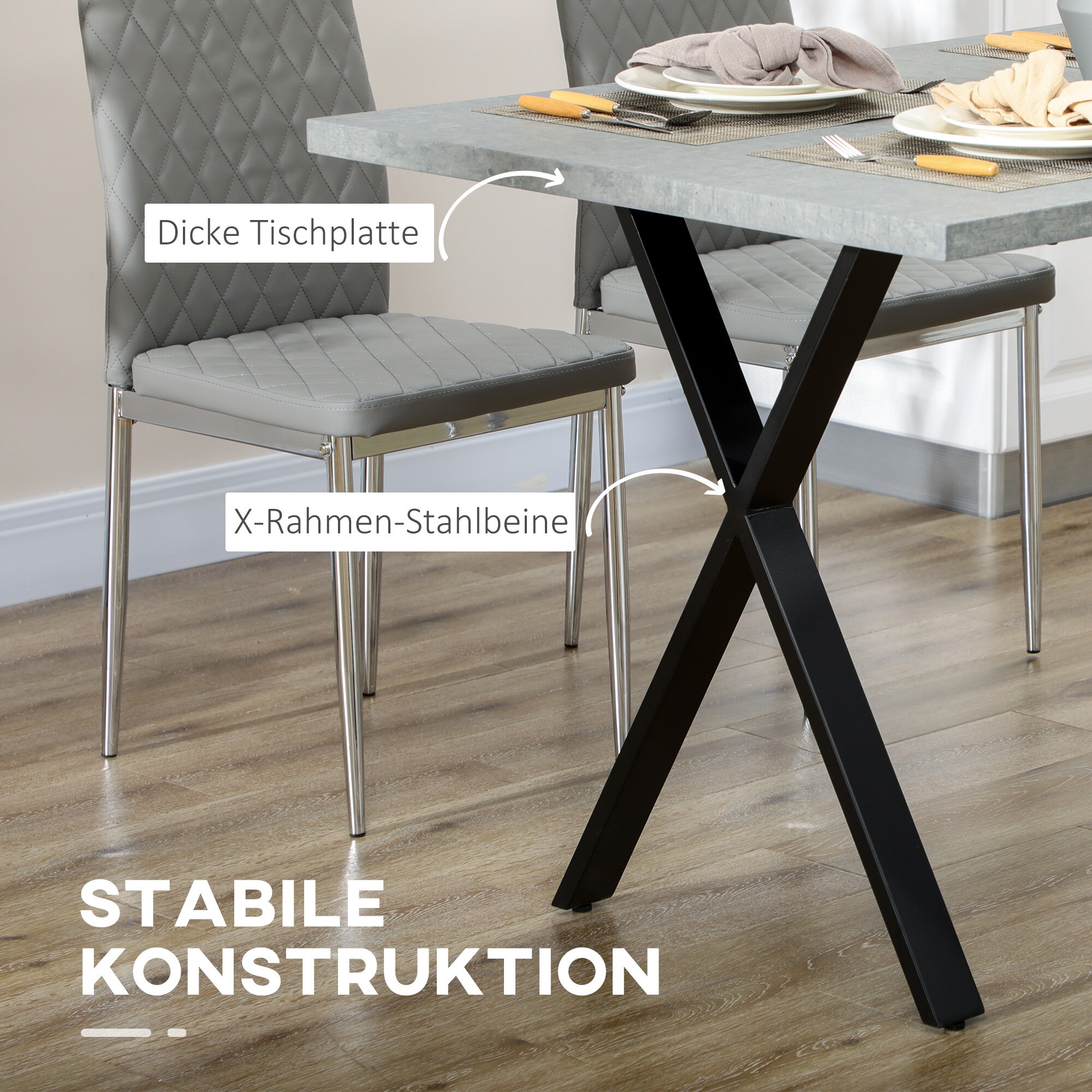 HOMCOM Esstisch mit Stahlbeine grau 140L x 80B x 76H cm