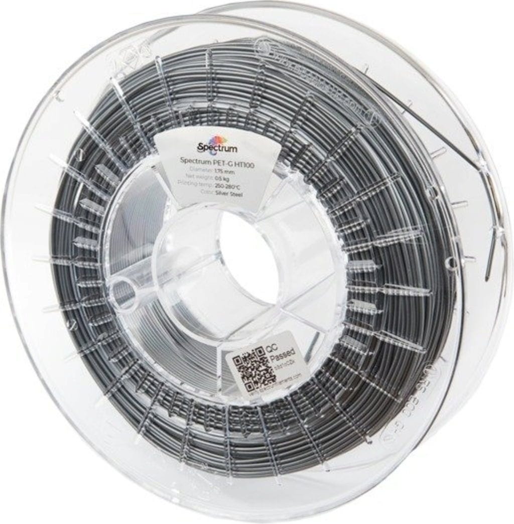 Spectrum  PET-G HT100 Silver Steel, 1,75 mm / 500 g    Temperaturbeständiges PET-G mit ausgezeichneter Dimensionsstabilität