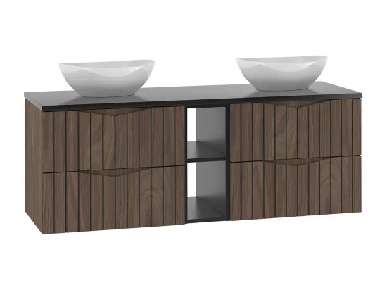 Meuble double vasque 140cm 2 niches Siena bois et noir