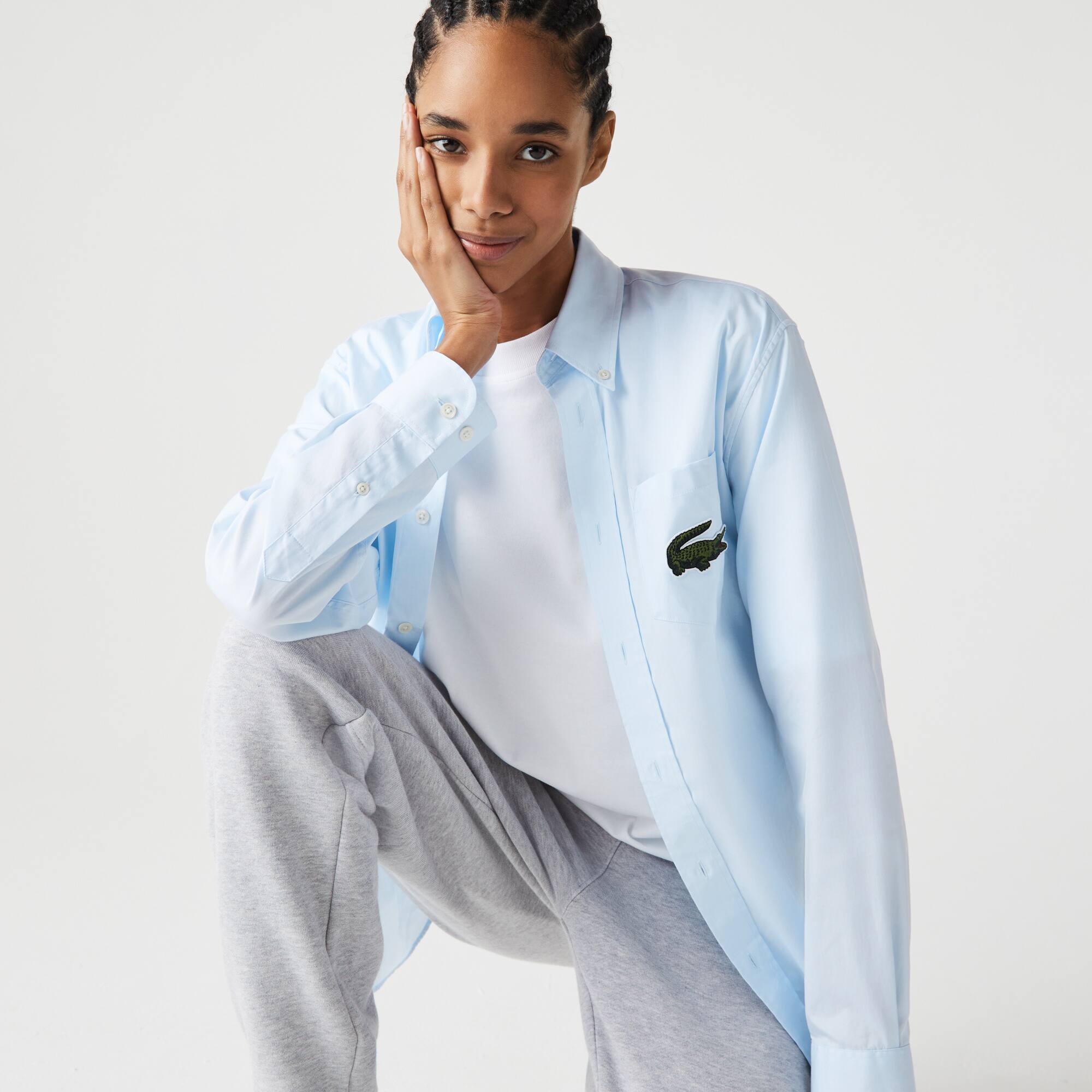 Unisex Baumwoll-Hemd mit großem Krokodil Lange Armel - Blau - Lacoste - Unisex