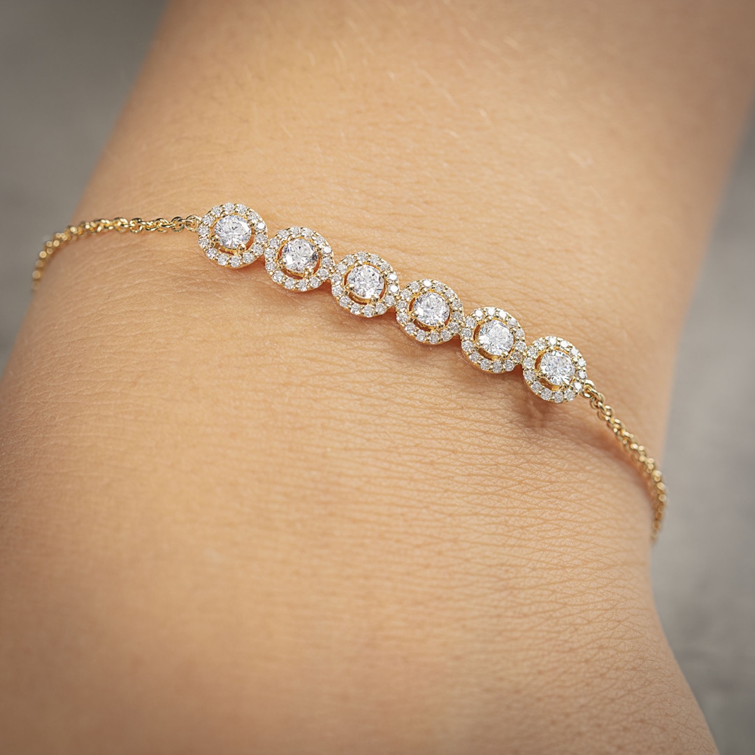 1.00 Karat Halo Diamantarmband 750/18 K Gelbgold