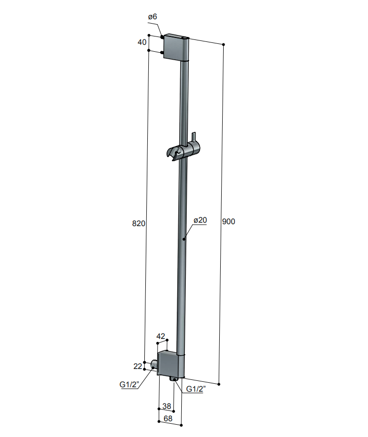 Hotbath Mate M305 glijstang ABS 90cm met ge?tegreede waterinlaat zwart mat