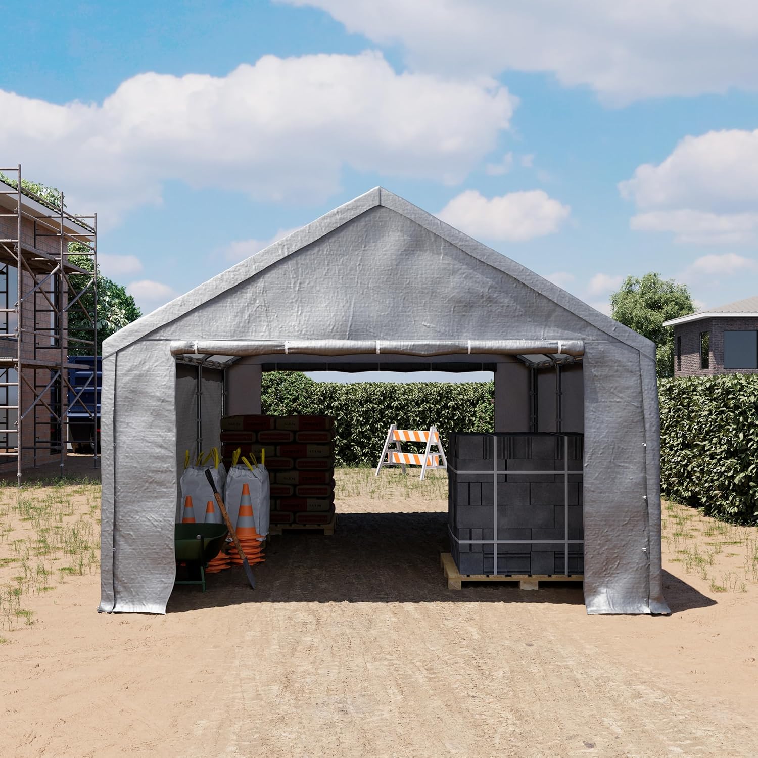 TOOLPORT Lagerzelt 4x6 m Zelthalle Unterstand Zeltgarage PE Plane 350 N wasserdicht in grau