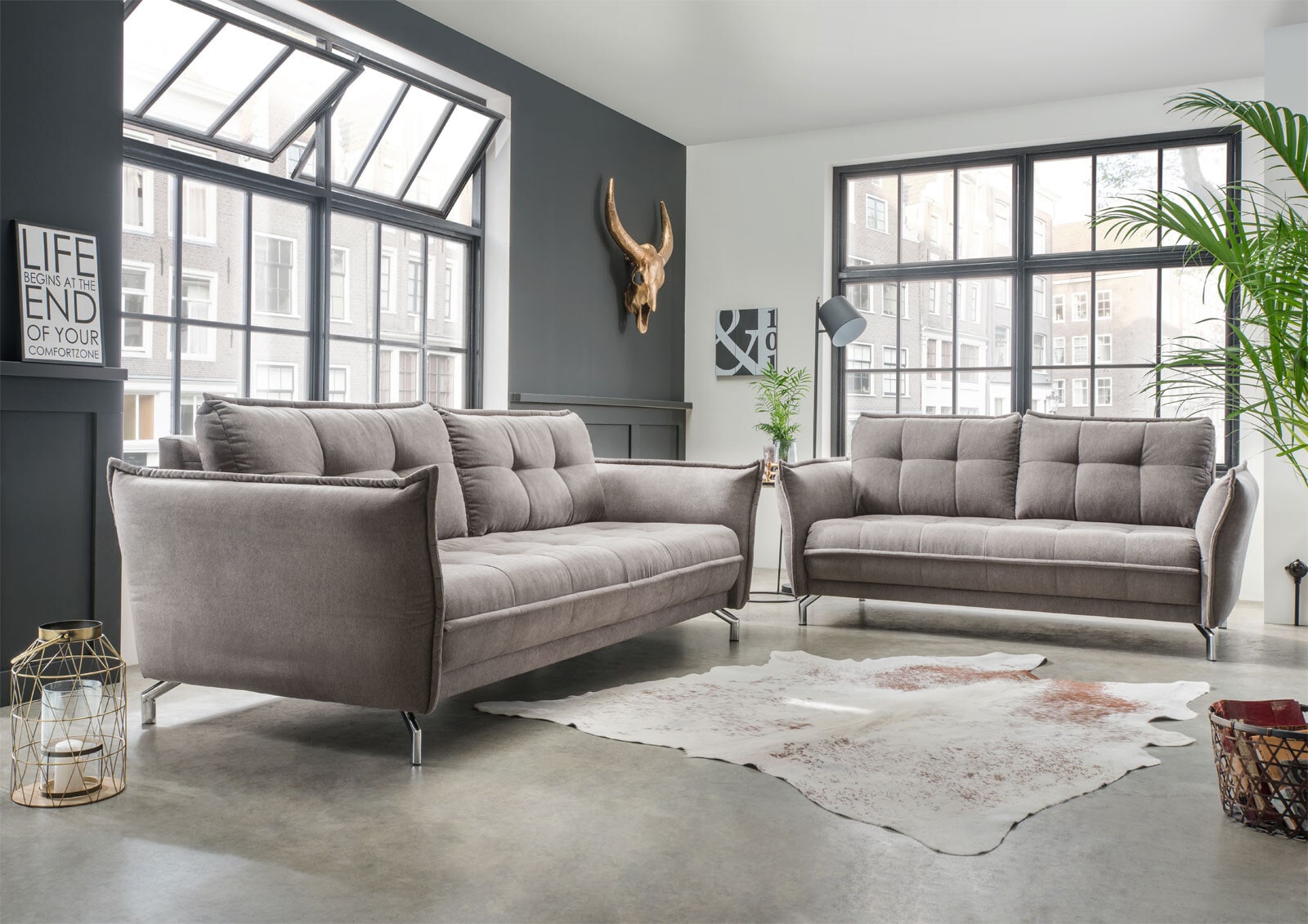 Sofa Nanini 3-Sitzer Grau/Braun 230x106 cm