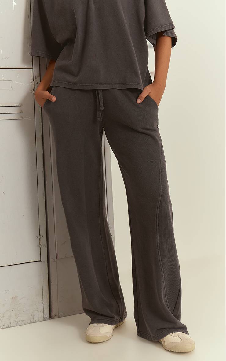 Charbon Joggers Jambe Droite À Panneaux Côtelés Effet Délavé Acide