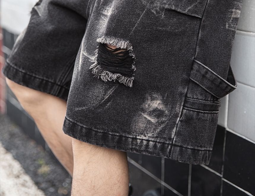AXEN - Hoge taille denim shorts met distressed effect
