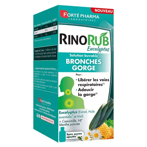 Xarope para garganta, tosse e bronquite RinoRub da Forté Pharma com eucalipto e mel, frasco de 120ml
