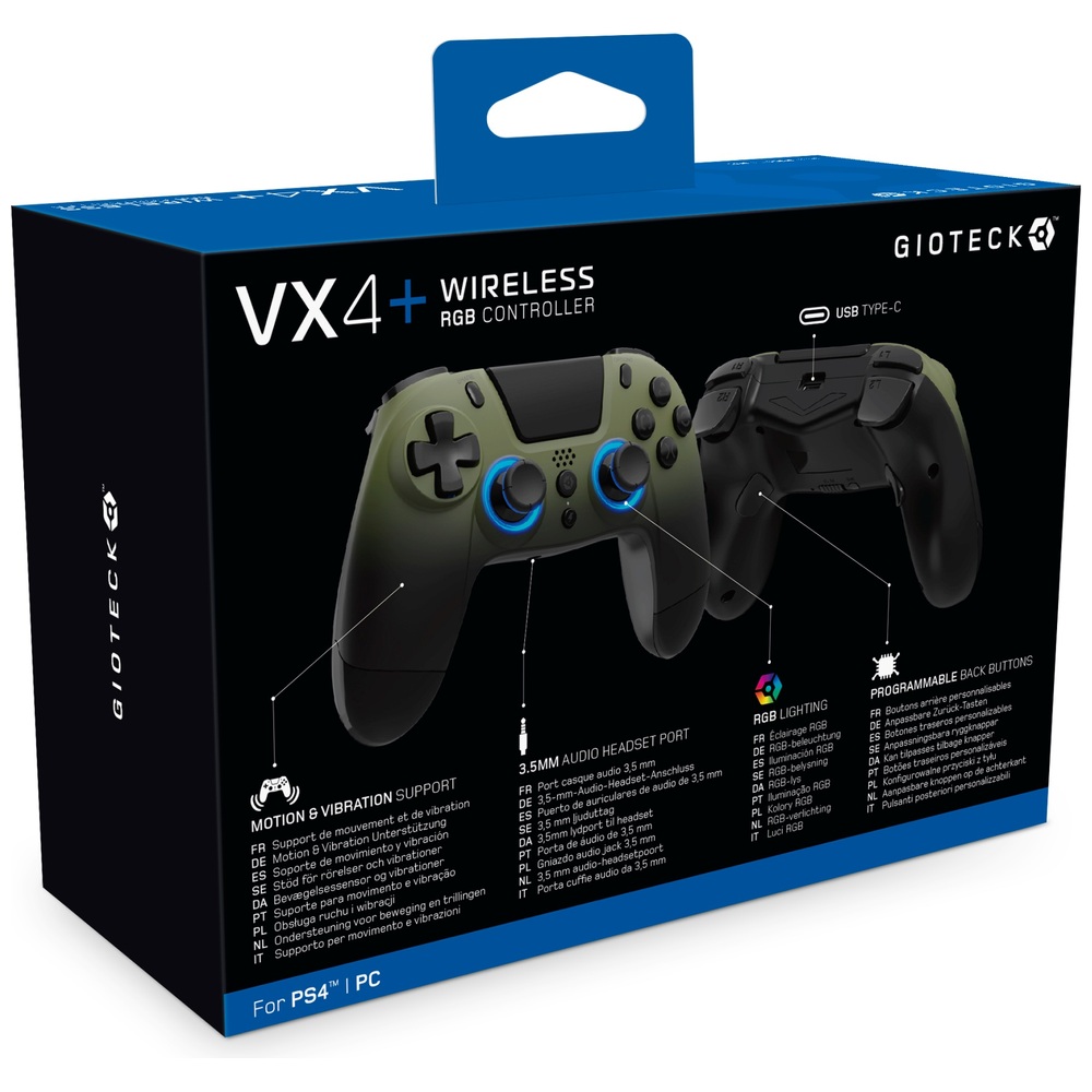 Gioteck VX4+ Kabelloser RGB-Controller für PS4 und PC – Grünes Tarnmuster