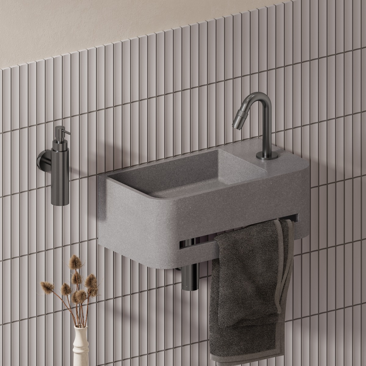 Clou InBe fontein met handdoekhouder 43cm microrazzo grijs