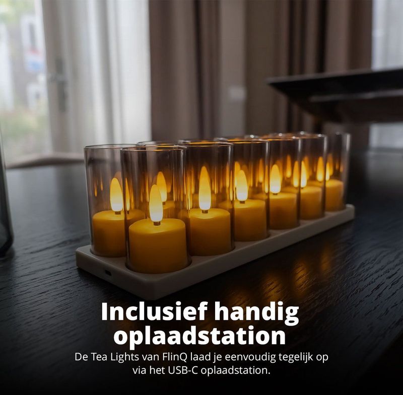 FlinQ - Oplaadbare Waxinelichtjes - Set van 12 - Led - Bewegende Vlam
