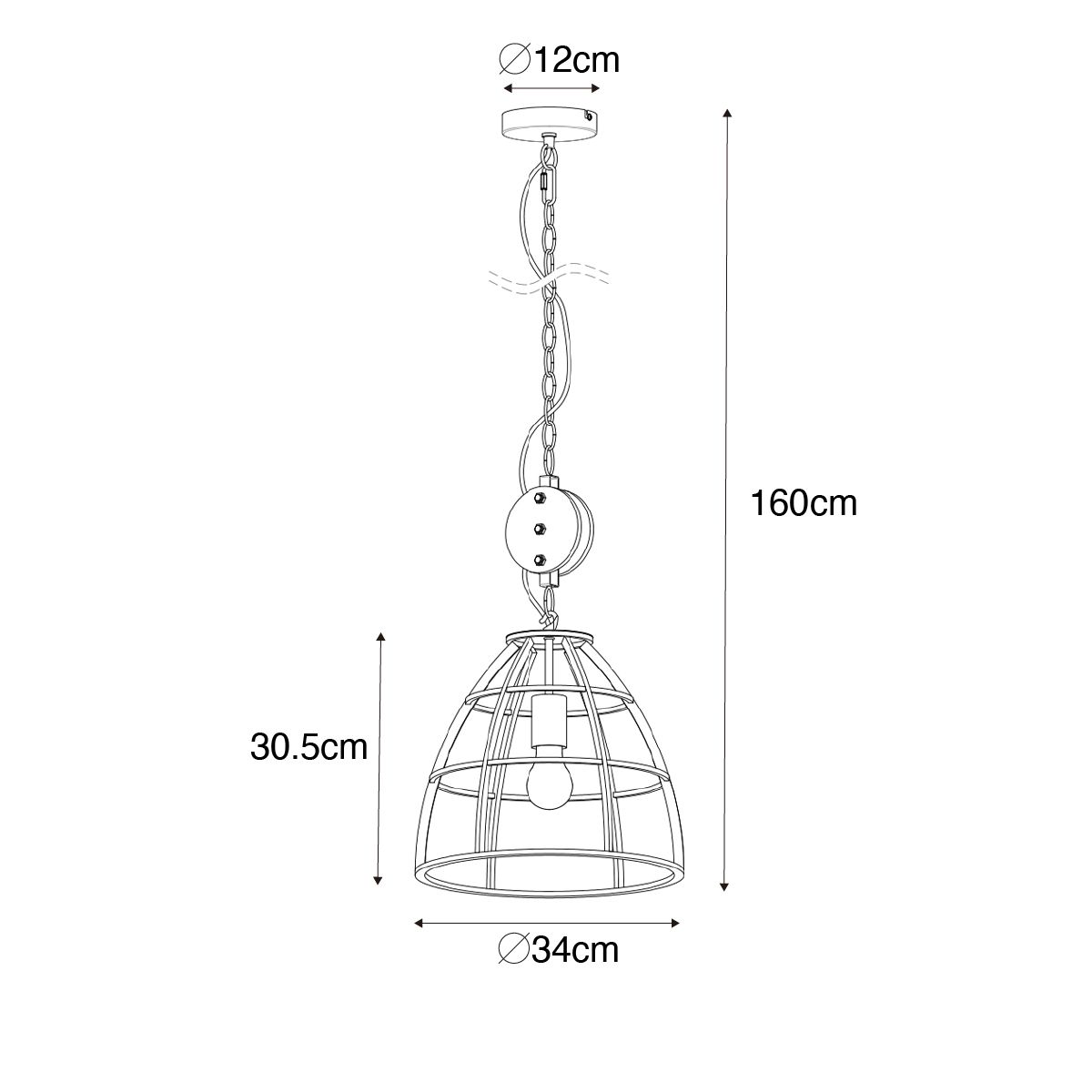 Smart hanglamp donkergrijs met hout 34 cm incl. Wifi G95 - Arthur