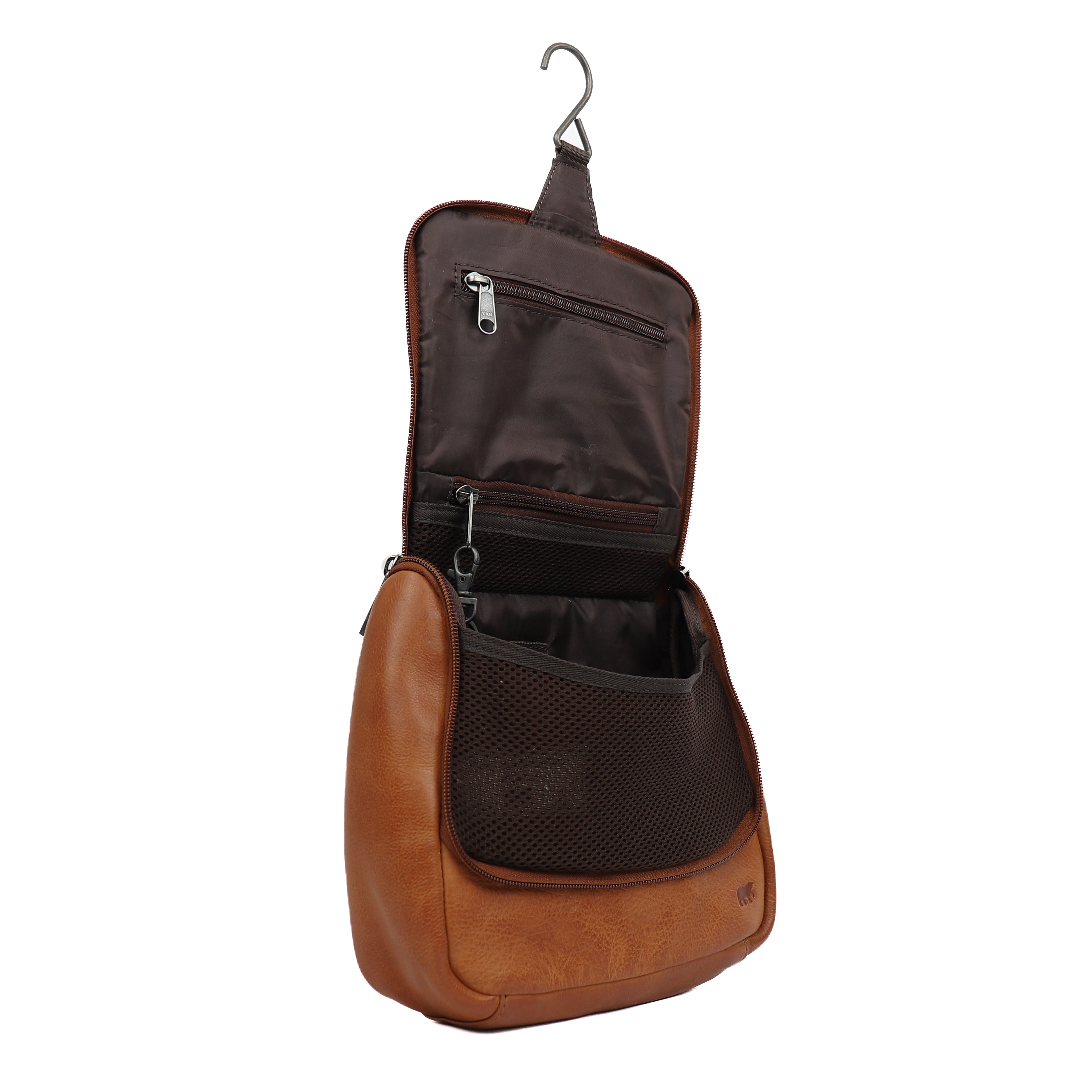 Ophangbare toilettas met haak 'Martin' cognac