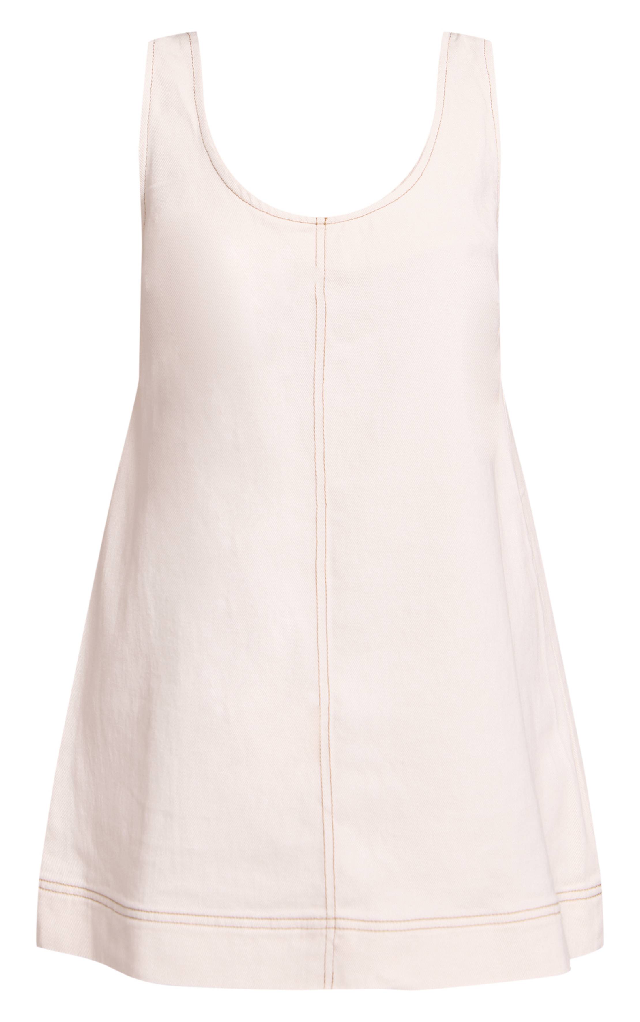 Ecru Robe Mini Évasée En Denim Sans Manches Petite