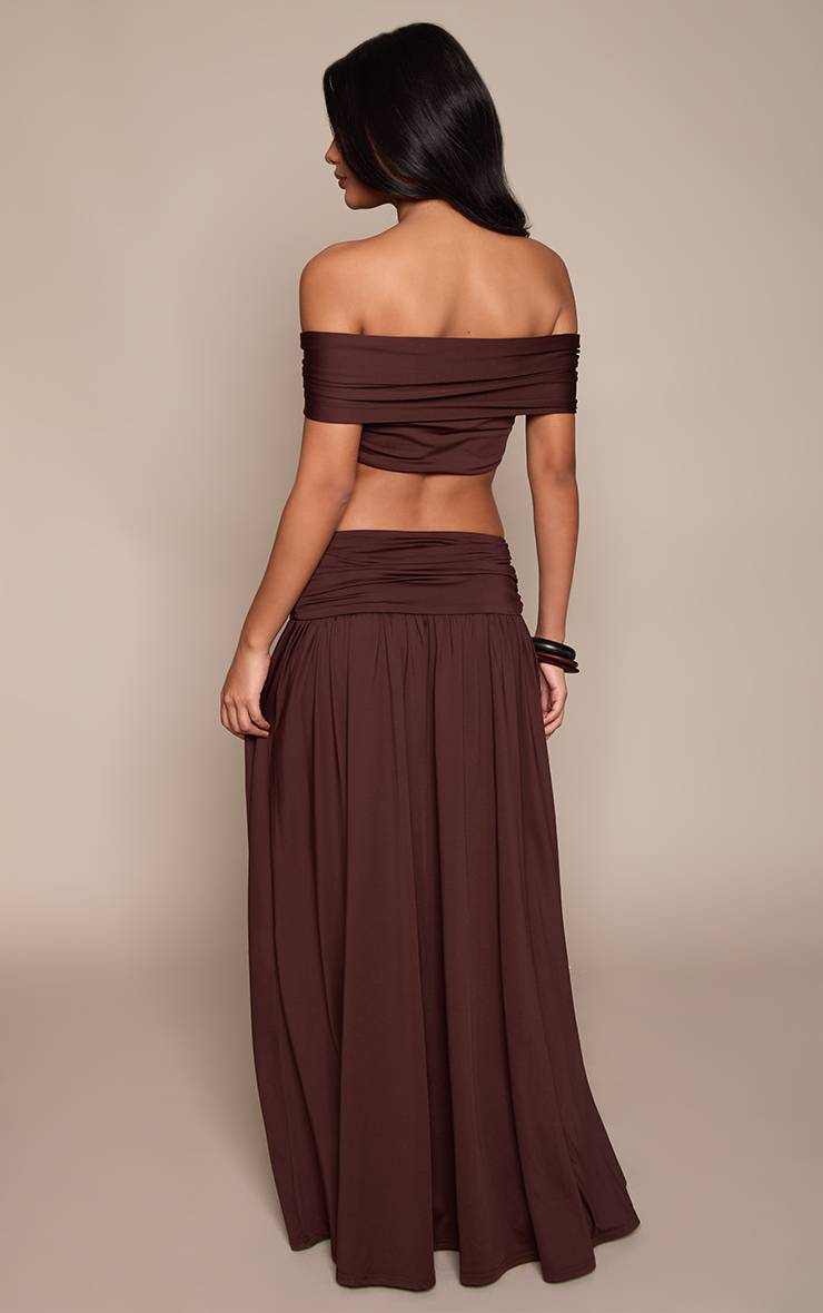 Chocolat Jupe Longue Co-ord À Détail Nœud Bardot