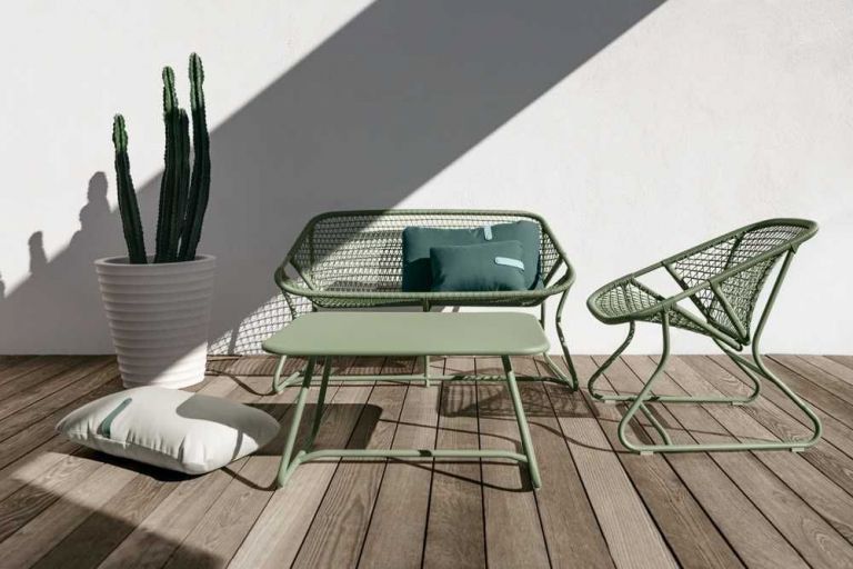 Fermob Sixties tuinbank onderstel Cotton White, zitting Cotton White