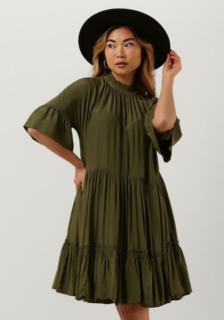SCOTCH & SODA groene scotch & soda mini jurk short dress with ruffle sleeve detail