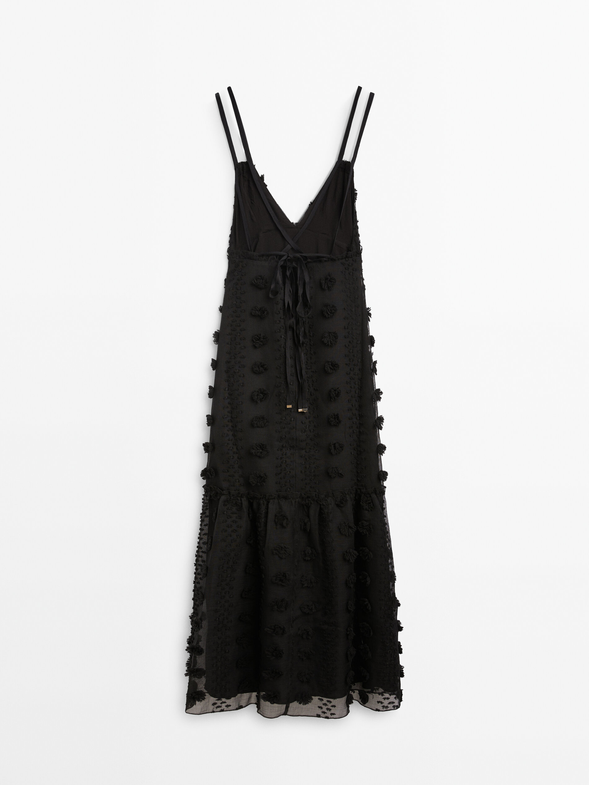 Vestido longo com alças duplas e detalhes em relevo - Studio - PRETO