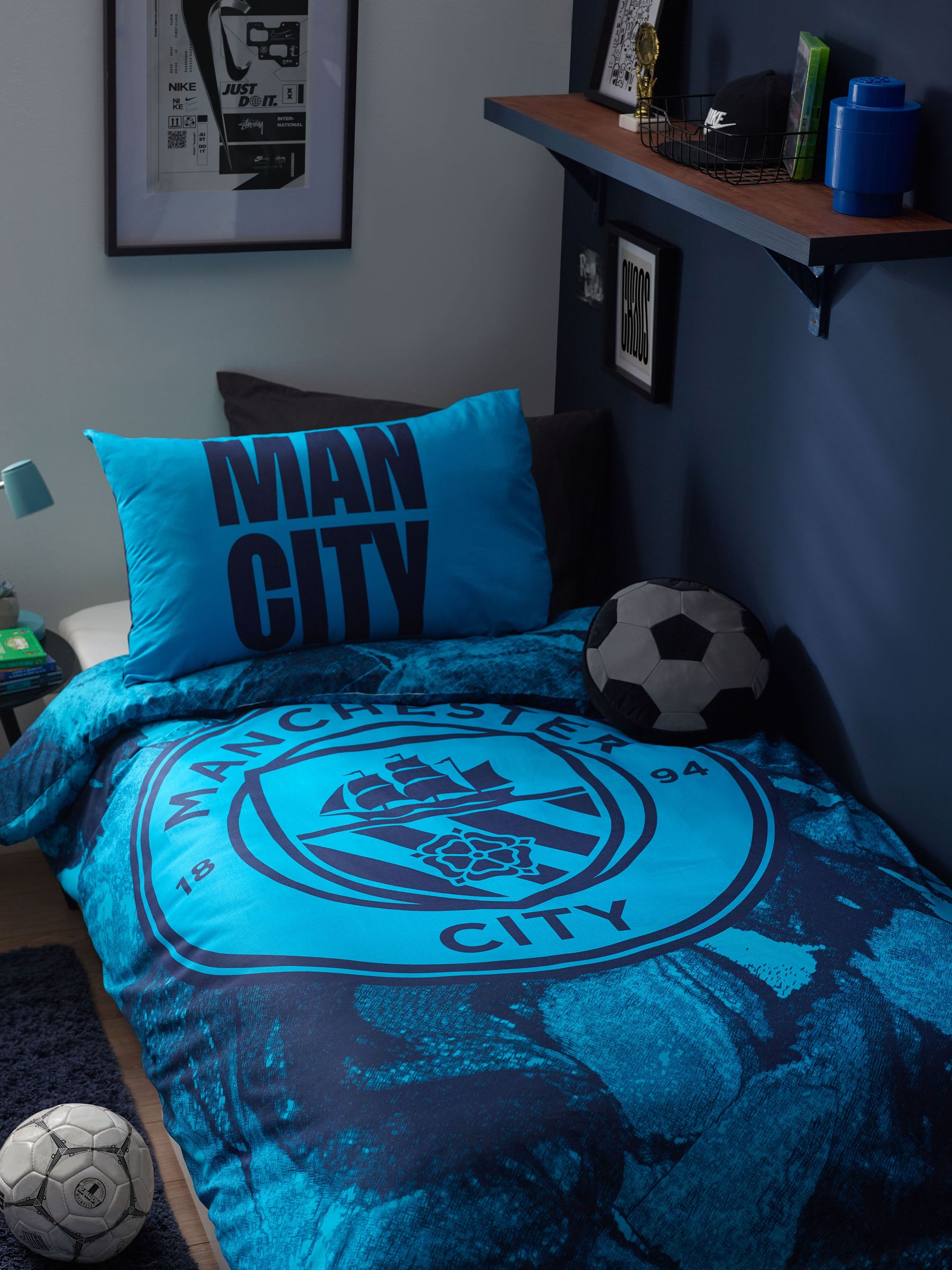 Manchester City 100% katoenen dekbedovertrek en kussensloopset voor eenpersoonsbed