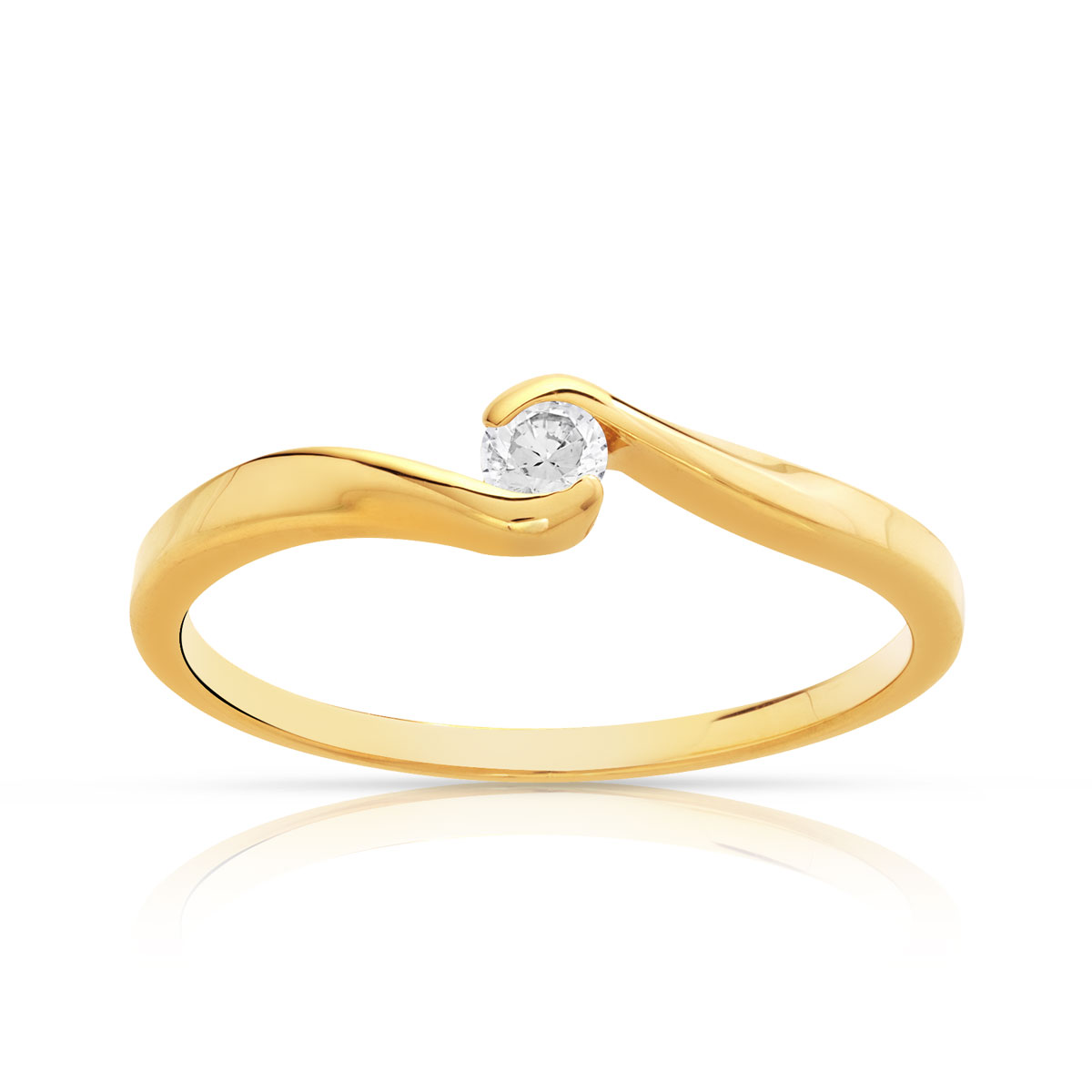 Bague solitaire or 750 jaune diamant 10/100e ct